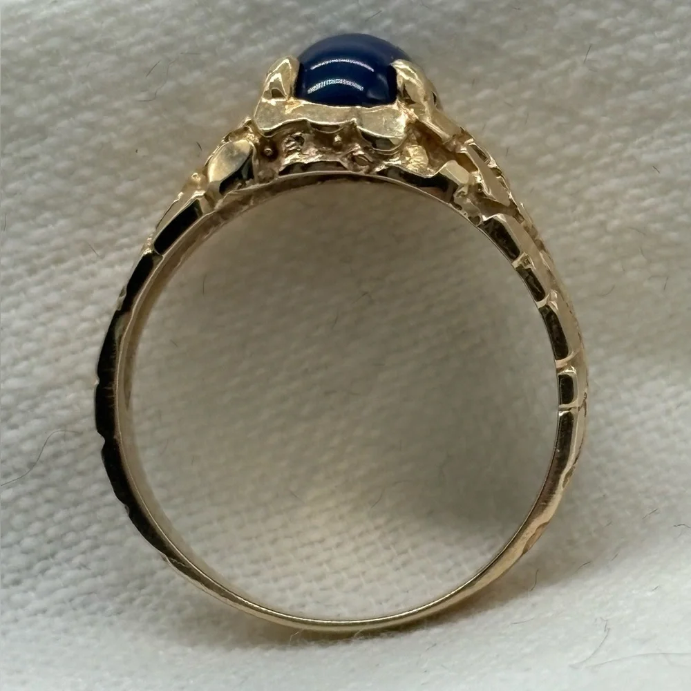 14k Gold Nugget Design Blue Prong Set Stone - Picture 8 of 15